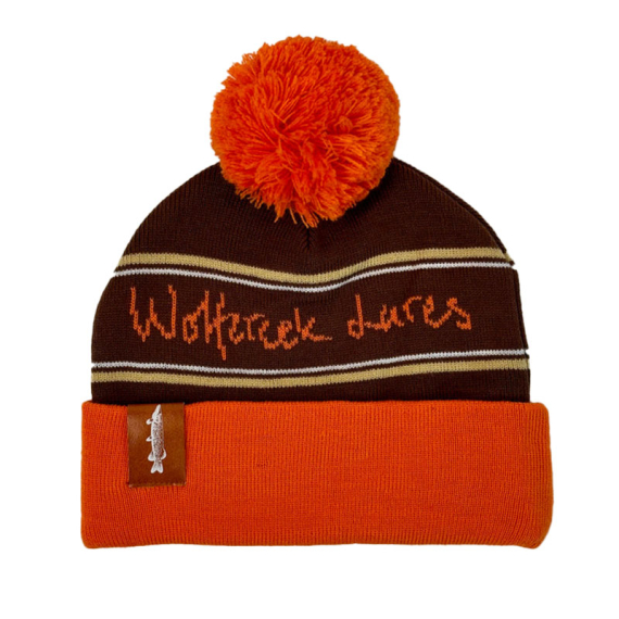 Wolfcreek Classic Logo Pom Pom Beanie - Orange/Brown i gruppen Kläder & Skor / Kepsar & Huvudbonader / Mössor hos Sportfiskeprylar.se (WCL-05-POMPOM-01-ORANGE-B)